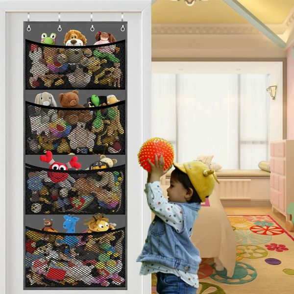 Stuffed Animal Storage,4 Large Pockets Over The Door Organizer for Toys,Hanging Toy Storage,Stuffed Animal Holder for Nursery,Kids Room,Bedroom