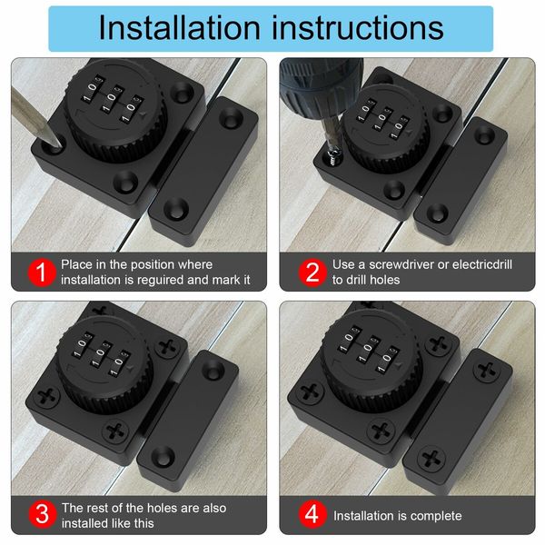 Cabinet Password Latch, Keyless Cabinet Lock Combination Easy to Install, Privacy Lock, for One-Way Door Black