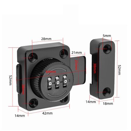 Cabinet Password Latch, Keyless Cabinet Lock Combination Easy to Install, Privacy Lock, for One-Way Door Black