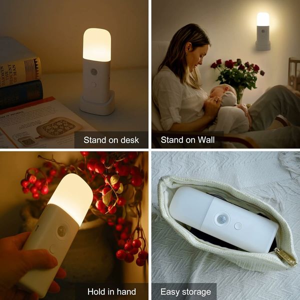 Motion Sensor Night Light, Dimmable Night Lights with 5 Brightness Levels, 2000mAh Rechargeable Battery Operated Light, Portable Motion Sensor Light for Kids Room, Bedroom, Hallway