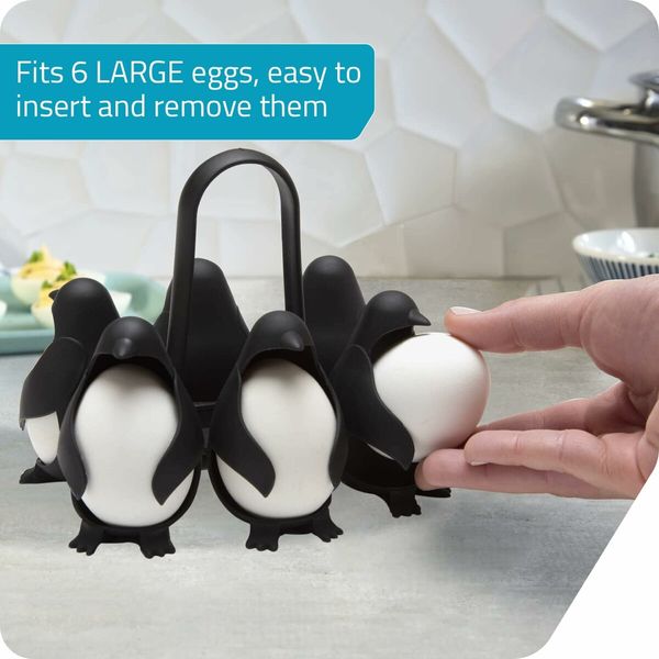 3-in-1 Egg Holder for Boiling, Storing and Serving, Penguin Shaped Poacher for Preparing Hard and Soft Eggs, Holds 6 Eggs for Boiling or Storing in the Refrigerator