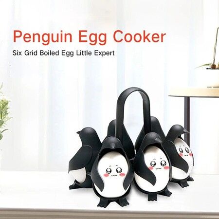 3-in-1 Egg Holder for Boiling, Storing and Serving, Penguin Shaped Poacher for Preparing Hard and Soft Eggs, Holds 6 Eggs for Boiling or Storing in the Refrigerator