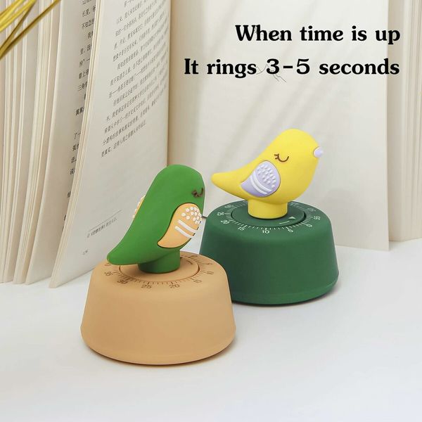 Cute Bird Timer for Kids, Mechanical Kitchen Timer, Wind Up 60 Minutes Manual Countdown Timer for Classroom, Home, Study and Cooking (Yellow Bird)