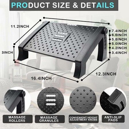 Ergonomic Foot Rest Under Desk, Adjustable Height Office Foot Rest for Under Desk at Work, Foot Rest Under Desk