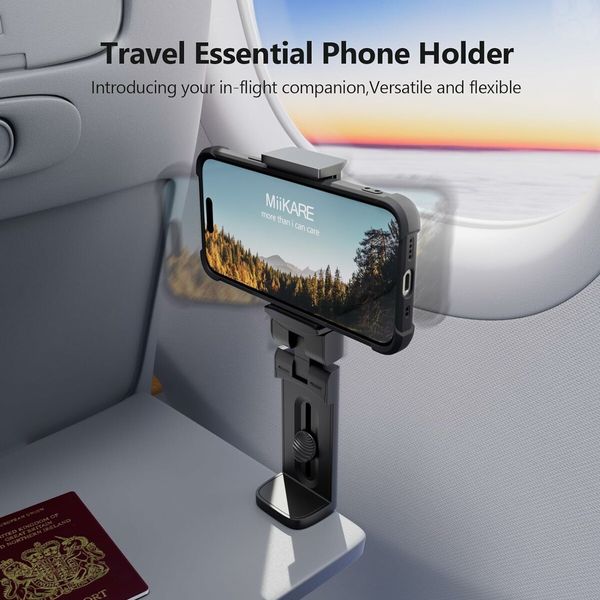 Airplane Travel Essentials Phone Holder, Universal Handsfree Phone Mount for Flying with 360 Degree Rotation, Accessory for Airplane, Travel Must Haves Phone Stand for Desk, Tray Table