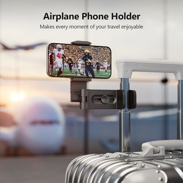 Airplane Travel Essentials Phone Holder, Universal Handsfree Phone Mount for Flying with 360 Degree Rotation, Accessory for Airplane, Travel Must Haves Phone Stand for Desk, Tray Table