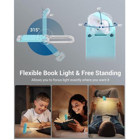 USB Rechargeable Book Light for Reading in Bed, LED Book Reading Lights with Clip, Perfect for Bookworms, Kids, Warm White, Brightness Adjustable (Blue)