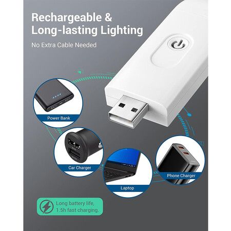 USB Rechargeable Book Light, Warm White, Brightness Adjustable for Eye Protection, LED Clip on Portable Bookmark Light for Reading in Bed, Car (White)