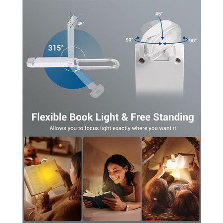 USB Rechargeable Book Light, Warm White, Brightness Adjustable for Eye Protection, LED Clip on Portable Bookmark Light for Reading in Bed, Car (White)