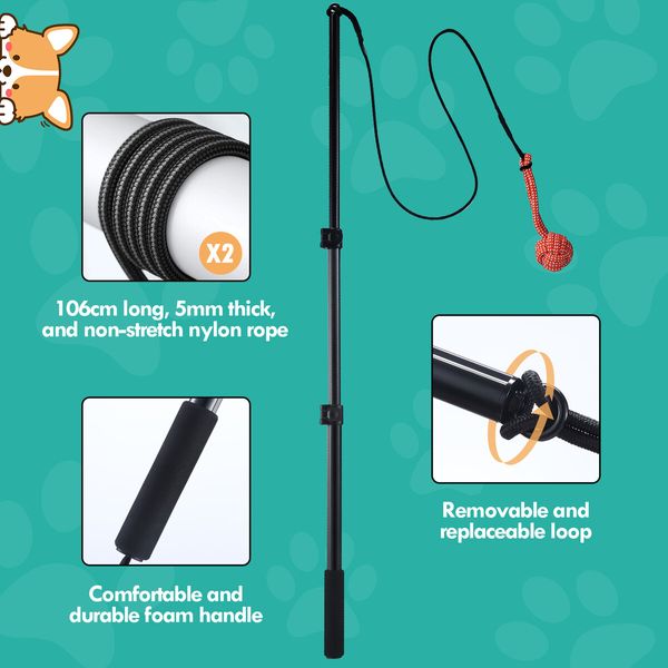 Dog Cat Toy Pet Play Interactive Flirt Pole Wand Retractable Training Exercise Tug Equipment Durable Teaser Chase Stick