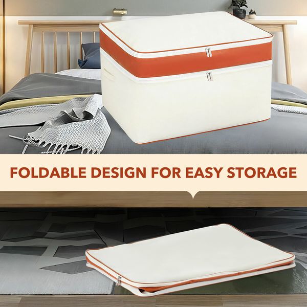 2 Layer Storage Bag Container Foldable Clothes Organiser Closet Wardrobe Garment Blanket Travel Clothing Bin 140L with Handle