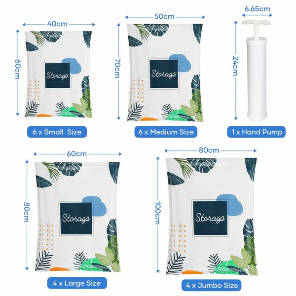 Vacuum Storage Bags 20Pcs Foldable Closet Wardrobe Organisers Containers for Clothing Sheets Pillows Toys with Pump