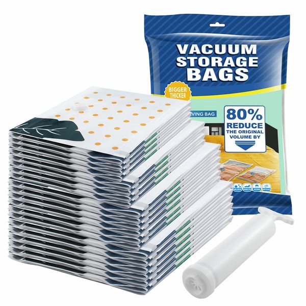 Vacuum Storage Bags 20Pcs Foldable Closet Wardrobe Organisers Containers for Clothing Sheets Pillows Toys with Pump