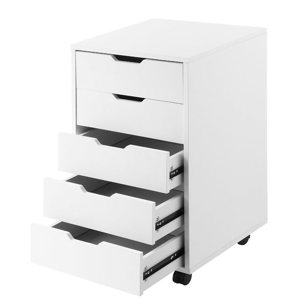 5 Drawer File Cabinet Mobile Filing Document Organiser Chest Home Office Storage Cupboard Printer Stand White 40x38x68cm