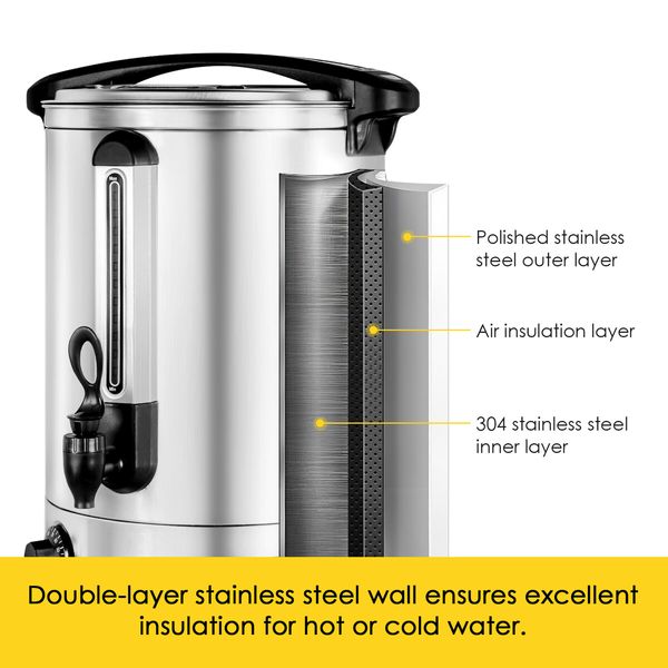 Maxkon 19L Water Dispenser Urn Instant Hot Cold Coffee Maker Machine Tea Kettle Home Commercial Stainless Steel with Tap