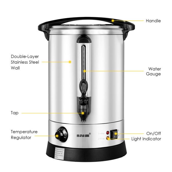 Maxkon 19L Water Dispenser Urn Instant Hot Cold Coffee Maker Machine Tea Kettle Home Commercial Stainless Steel with Tap