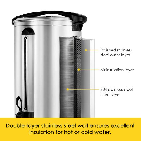 Maxkon 27L Water Dispenser Urn Instant Hot Cold Coffee Maker Tea Kettle Machine Commercial Home Stainless Steel with Tap