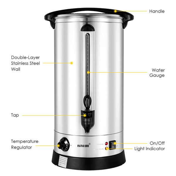 Maxkon 27L Water Dispenser Urn Instant Hot Cold Coffee Maker Tea Kettle Machine Commercial Home Stainless Steel with Tap