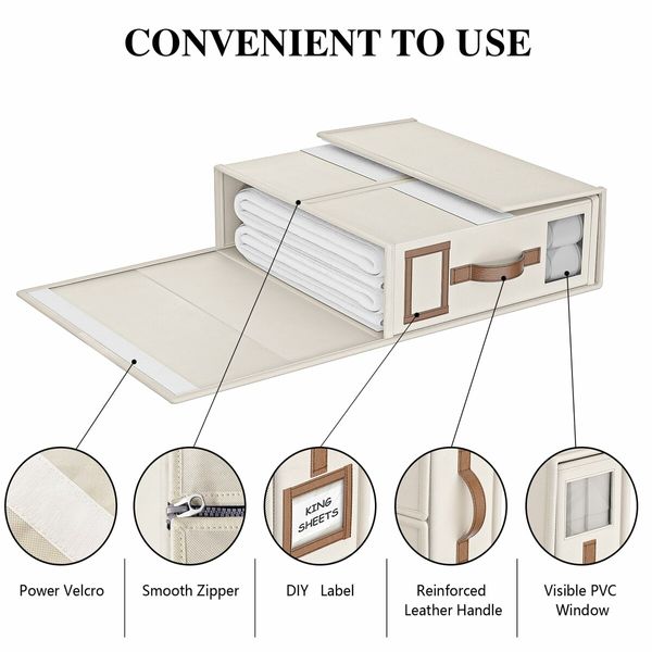 Foldable Bed Sheets Set Organizers and Storage, Folding Bedding Storage Box for Bedsheets and Pillow Cube Closet Organizer-Beige