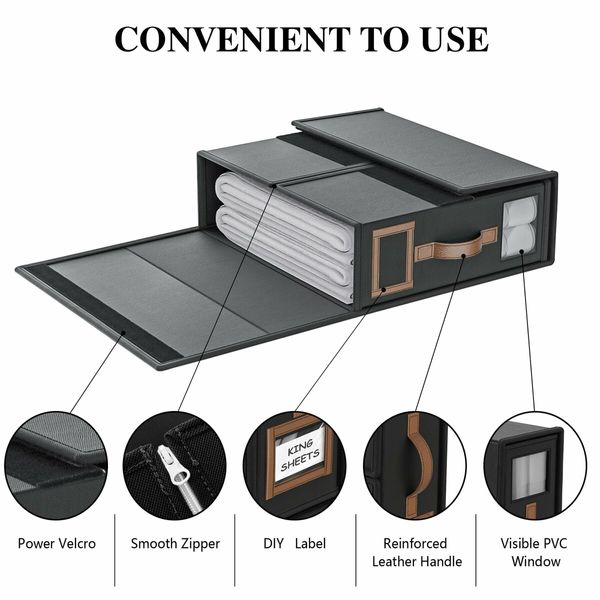 Foldable Bed Sheets Set Organizers and Storage, Folding Bedding Storage Box for Bedsheets and Pillow Cube Closet Organizer-Black