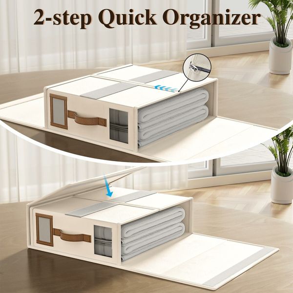 3 Pack Foldable Bed Sheets Set Organizers and Storage Folding Bedding Storage Box for Bedsheets and Pillows Cube Closet Organizer in Beige