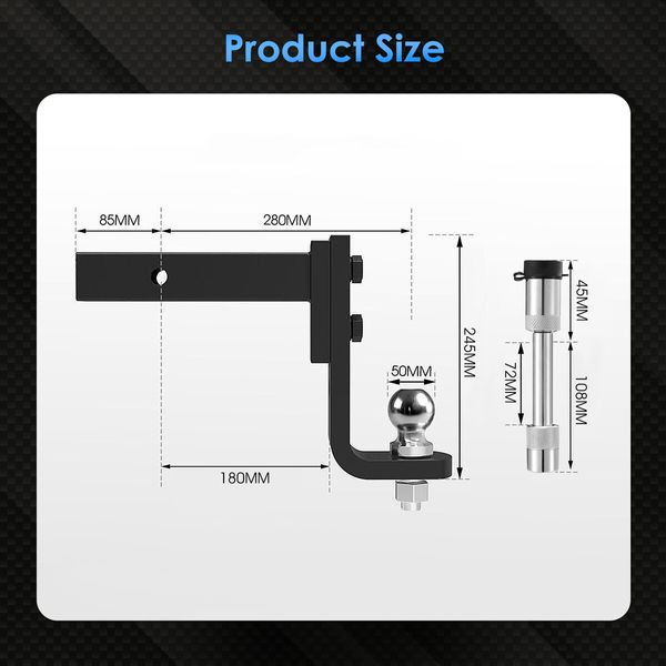 Adjustable Tow Bar Heavy Duty Car Caravan Vehicle Boat Drop Towing Ball Mount Tongue Trailer Hitch Receiver 4000kg 4WD