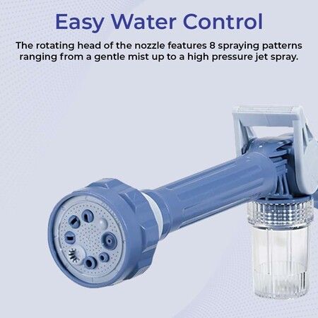 8in1 Jet Garden Car Water & Soap Dispenser Cannon Nozzle Spray Flowers, Pet Washing, Siding, Cars, Boats