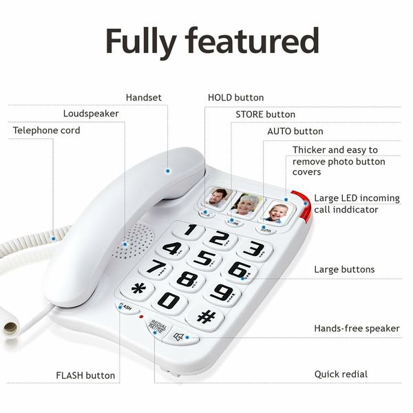 Landline Phones for Seniors Big Button Phone for Home with Picture Memory Speed Dial Function Suitable for Hearing Impaired Users