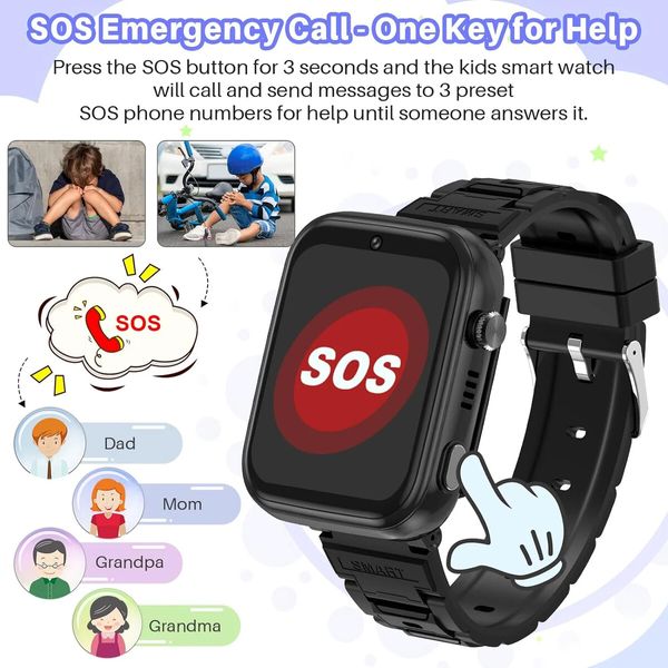 4G Smart Watch for Kids,GPS Tracker Watch,2- Way Calling,Camera,SOS,WiFi,Touch Screen Kids Phone Watch for Boys Girls Gifts,Black