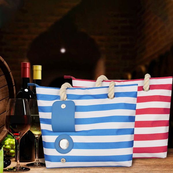 Wine Tote,Fashionable Bag for Woman,Beach Wine Purse with Hidden Insulated Compartment,Holds 2 Bottles of Wine for Travel,Wine Tasting,Party,Great Gift for Wine Lover,Stripe (Red)