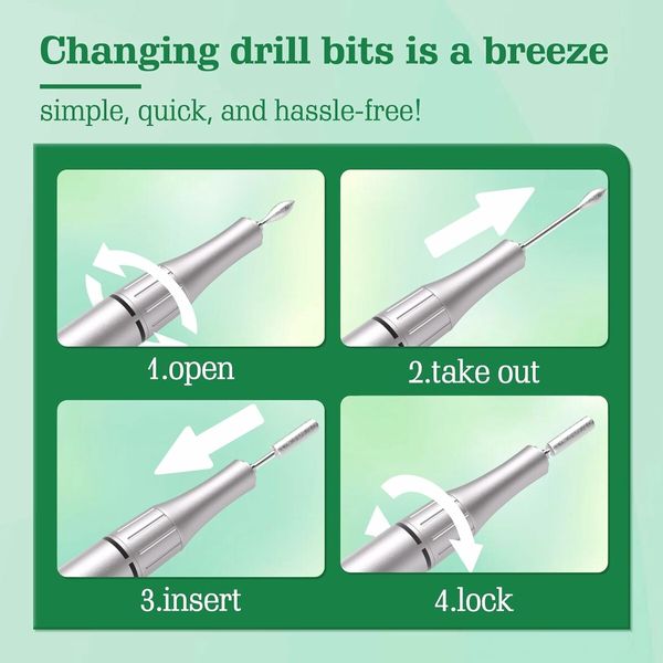 Electric Nail Drill Kit, Low Noise, Low Heat, Low Vibration,Nail Machine with 6 Nail Drill Bits and Sanding Bands, Ideal for a Home or Nail Salon,Green