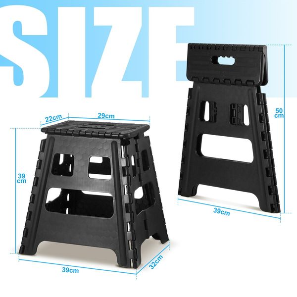 Black Foldable Step Stool with Handle Footstool Plastic Childrens Chair Portable Helper Kitchen Potty Bathroom 29x22x39cm