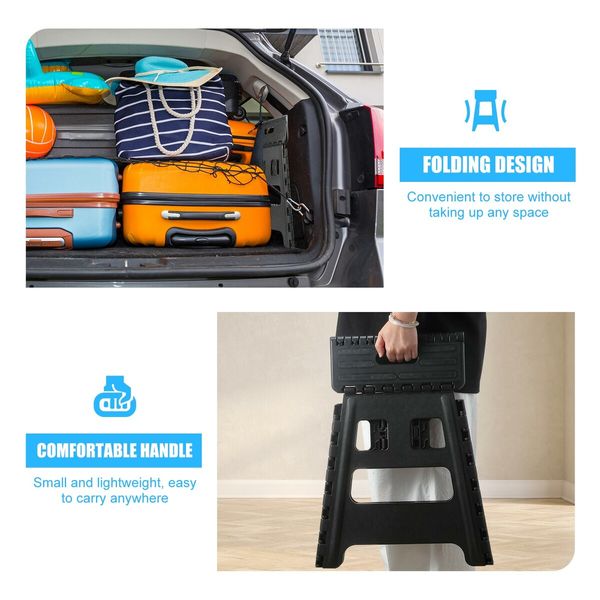 Black Foldable Step Stool with Handle Footstool Plastic Childrens Chair Portable Helper Kitchen Potty Bathroom 29x22x39cm