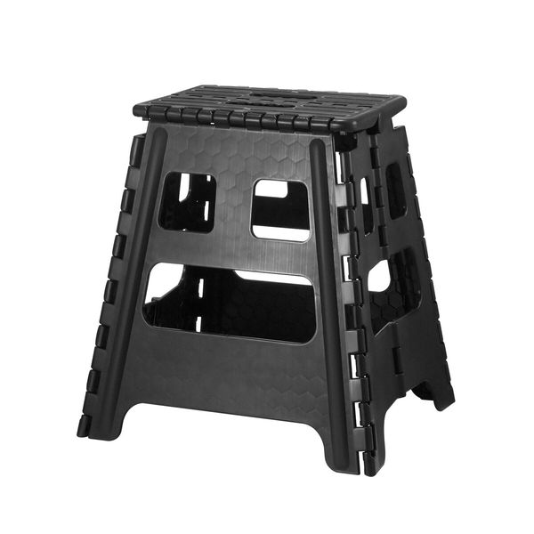 Black Foldable Step Stool with Handle Footstool Plastic Childrens Chair Portable Helper Kitchen Potty Bathroom 29x22x39cm