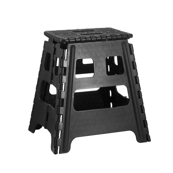 Black Foldable Step Stool with Handle Footstool Plastic Childrens Chair Portable Helper Kitchen Potty Bathroom 29x22x39cm