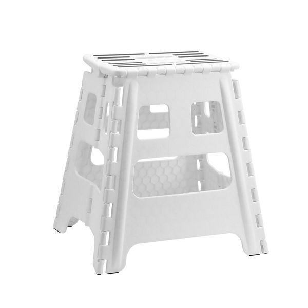 White Foldable Step Stool with Handle Footstool Plastic Childrens Chair Portable Helper Kitchen Potty Bathroom 29x22x39cm