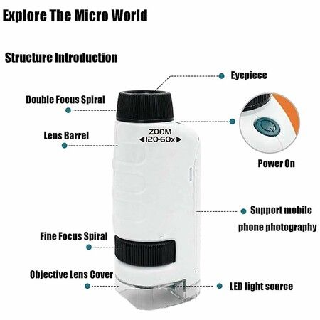 The Miniscope,Miniscope Kids,Mini Portable Microscope,Miniscope Portable Microscope Kids,Handheld Pocket Microscope for Scientific Experiment (White+Blue 2Pack)