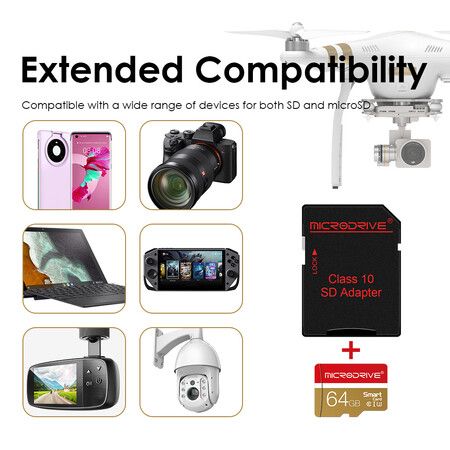 MicroDRIVE SD 64GB U3 Micro SD Card SD/TF Flash Card Memory Card  dash cams and surveillance camera  CCTV  with card adapter