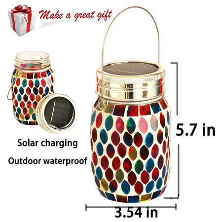 Mosaic Solar Lights Outdoor Hanging Lanterns, Rechargeable Mosaic Solar Lanterns, Outdoor Waterproof Solar Night Lights Table Lamps for Decorations