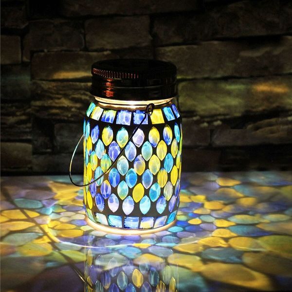 Mosaic Solar Lanterns Outdoor Hanging Lights, Solar Table Lamps and Cool Blue Color Mosaic Glass Lights, Outdoor Waterproof Solar Night Lights, Garden, Patio, Pathway and Yard Decor