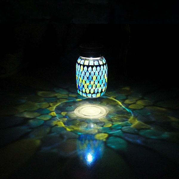 Mosaic Solar Lanterns Outdoor Hanging Lights, Solar Table Lamps and Cool Blue Color Mosaic Glass Lights, Outdoor Waterproof Solar Night Lights, Garden, Patio, Pathway and Yard Decor