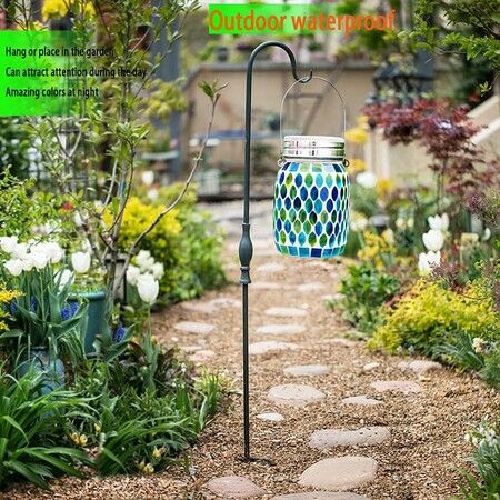 Mosaic Solar Lanterns Outdoor Hanging Lights, Solar Table Lamps and Cool Blue Color Mosaic Glass Lights, Outdoor Waterproof Solar Night Lights, Garden, Patio, Pathway and Yard Decor