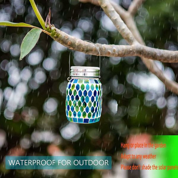 Mosaic Solar Lanterns Outdoor Hanging Lights, Solar Table Lamps and Cool Blue Color Mosaic Glass Lights, Outdoor Waterproof Solar Night Lights, Garden, Patio, Pathway and Yard Decor