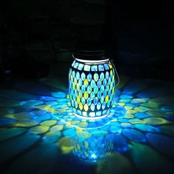 Mosaic Solar Lanterns Outdoor Hanging Lights, Solar Table Lamps and Cool Blue Color Mosaic Glass Lights, Outdoor Waterproof Solar Night Lights, Garden, Patio, Pathway and Yard Decor