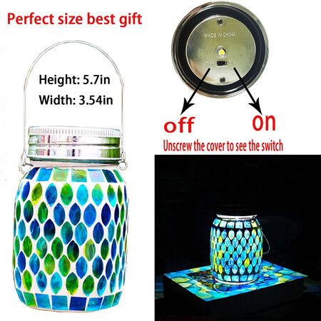 Mosaic Solar Lanterns Outdoor Hanging Lights, Solar Table Lamps and Cool Blue Color Mosaic Glass Lights, Outdoor Waterproof Solar Night Lights, Garden, Patio, Pathway and Yard Decor