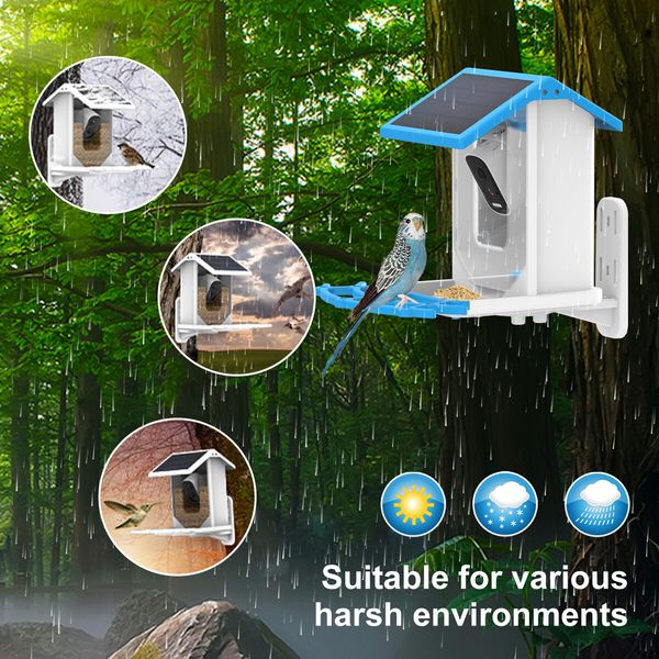 Smart Bird Feeder with WIFI Camera Wireless Outdoor, Solar Powered Bird Watching Camera Feeder Motion Activated HD Video Live, AI Recognition Bird House with Camera (Blue)