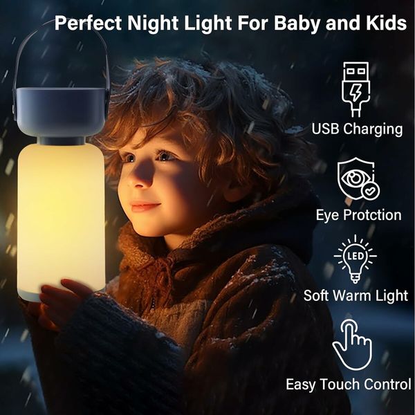 Bedside Touch Lamp, Dimmable Small Bedroom Lamp, 3 Brightness Levels, Rechargeable Night Light for Bedroom, Kitchen, Outdoor, Living Room, Study Room