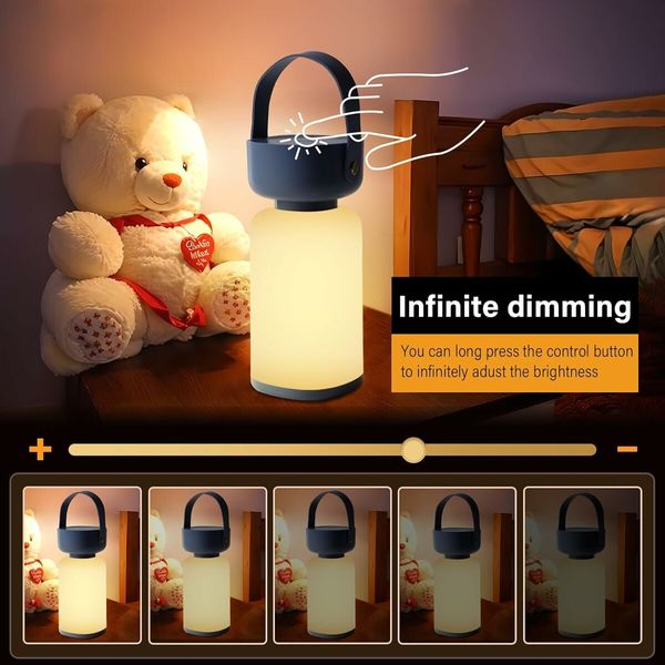 Bedside Touch Lamp, Dimmable Small Bedroom Lamp, 3 Brightness Levels, Rechargeable Night Light for Bedroom, Kitchen, Outdoor, Living Room, Study Room