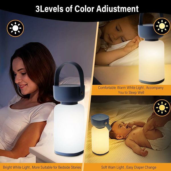 Bedside Touch Lamp, Dimmable Small Bedroom Lamp, 3 Brightness Levels, Rechargeable Night Light for Bedroom, Kitchen, Outdoor, Living Room, Study Room