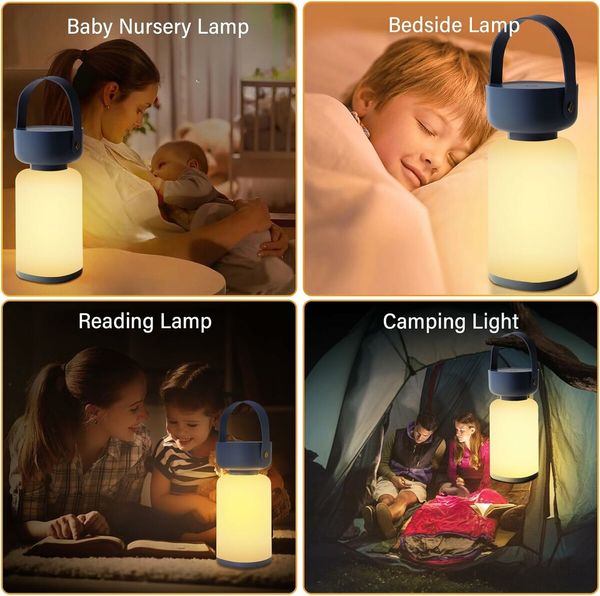 Bedside Touch Lamp, Dimmable Small Bedroom Lamp, 3 Brightness Levels, Rechargeable Night Light for Bedroom, Kitchen, Outdoor, Living Room, Study Room